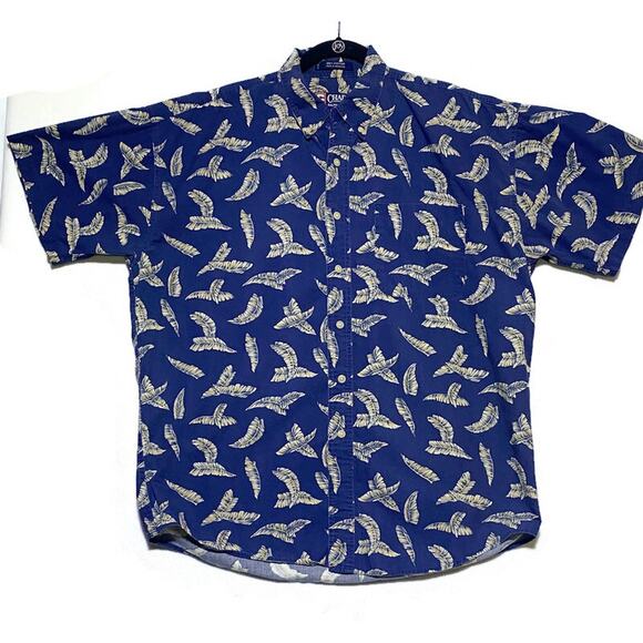 Chaps Button Up Shirt Men's Size Large Short Sleeve Blue With Brown Accent - Picture 1 of 7